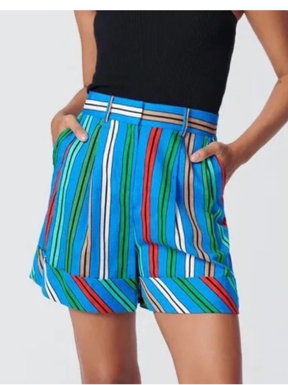 Diane Von Furstenberg Bright Blue Multi-Stripe Bermuda Shorts